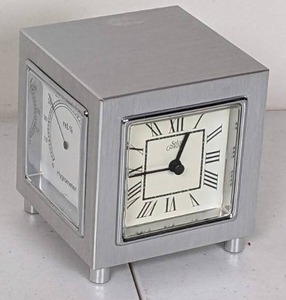lot 119 image: Selco Geneve Square Table Clock with Thermometer and Hygrometer