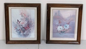 lot 104 image: Vintage Butterfly Wall Art Painted and Signed by Lena Liu and Hisako