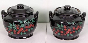 lot 96 image: Set of (2) Black Ceramic JarsCrocks with Lids