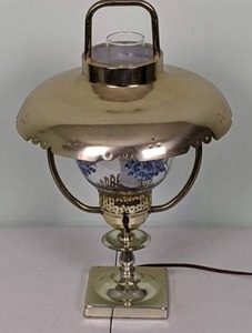 lot 24 image: Stunning Hurricane Lamp w Blue Floral Design