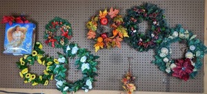 lot 19 image: Assorted Array of Seasonal Wreaths and Decorations
