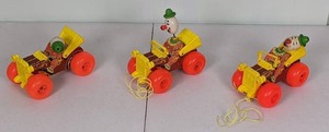 lot 42 image: Set of (3) Vintage 1970s Fisher Price Jalopy Pull Toy Clown Cars