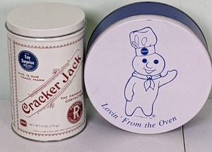 lot 185 image: Collection of Vintage Tins Cracker Jack and Pillsbury