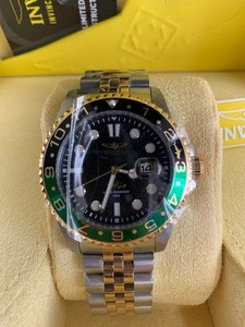 lot 21 image: Brand New INVICTA Pro Diver 2-Tone Stainless Steel Mens Watch - Black Dial wGreen