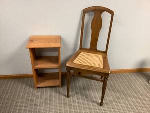 Caned Chair and Side Table
