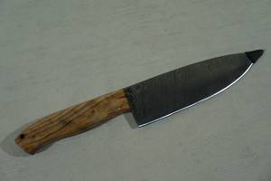 lot 234 image: Custom Made Damascus Style Steel Kitchen Knife with Beechwood Handle