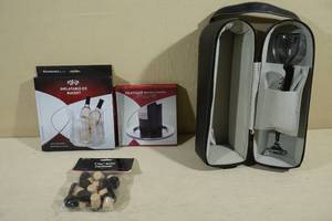 lot 240 image: Wine Accessory Assortment - Picnic Set, Inflatable Bucket, Coasters, Corks