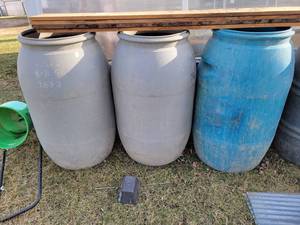 lot 341 image: (3) 55 Gallon Plastic Rain Barrels