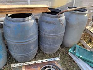 lot 342 image: (3) 55 Gallon Plastic Rain Barrels