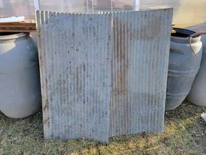 lot 345 image: Pair of Vintage Corrugated Steel Barn Roof Panels - Each is about 49 x 26