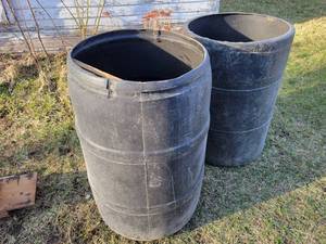 lot 349 image: (2) 55 Gallon Plastic Rain Barrels