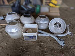 lot 97 image: Lot of (5) Outdoor Aluminum Light Covers, Bars and a few Sensors