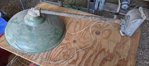 lot 100 image: Antique Green Porcelain Light w Bar - 14 Diameter - Bar is about 18 Long