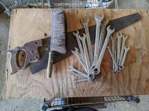 lot 18 image: Lot of Combination Wrenches, Brush and Handsaw