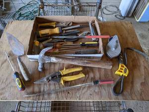 lot 17 image: Lot of Assorted Hand Tools - Screwdrivers, Pliers, Chalk Line, Hammer and More