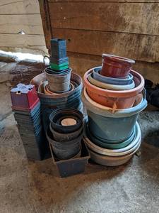 lot 143 image: Large Lot of Ceramic, Plastic and Metal Planters  Transplant Pots