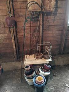 lot 146 image: Shepherds Hook, Plastic and Wood Planters and More - Hook is about 67 Tall