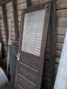 lot 164 image: Vintage Solid Wood Door w Plexiglass - 32 x 84 x 1.75