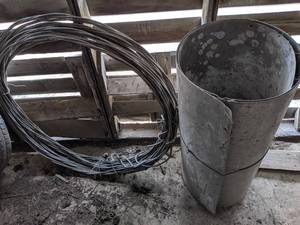 lot 166 image: Spool of Aluminum Wire (36 Diameter Roll) and Roll of Galvanized Sheet (33-12 Tall and 15 Diameter)