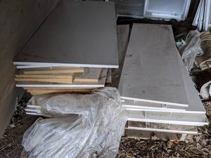 lot 189 image: Pallet Lot of Laminated Particle Board Shelves - 20 - Includes 48 x 17, 48 x 23, 48 x 15 and More