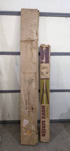 lot 237 image: Vintage Curtain Stretcher in Original Box and Vintage Tripod Movie Screen
