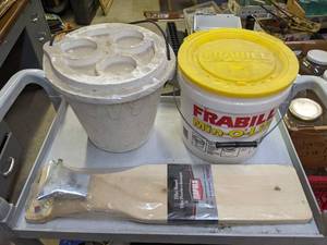 lot 247 image: New RAPALA Wood Filleting Board w Clamp and (2) Minnow Buckets