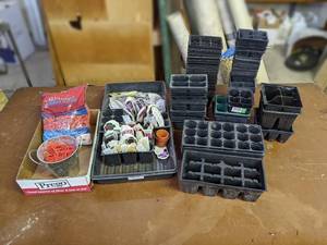 lot 274 image: Large Lot of Seed Starting Trays, New Heavy Duty Rubber Bands and More