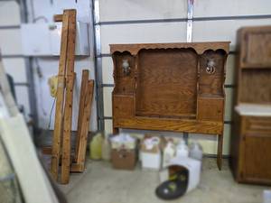 lot 278 image: Solid Oak Queen Headboard w rails - Measures about 59-12 Wide x 66-12 Tall x 10 Deep