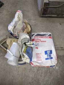 lot 281 image: (2) 40LB Bags Fine Ceiling Texture, Mortar, Plaster and More in (2) Buckets