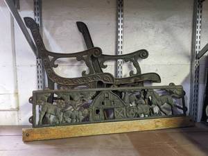 lot 288 image: Cast Iron Bench Sides and Back - Farm Scene - Back is about 31 x 9
