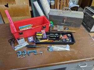 lot 318 image: HOMAK Metal Toolbox and Plastic Toolbox full of Hand Tools and More  A Hammer
