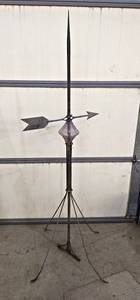lot 81A image: Antique Lightning Rod w Purple Clear Electra Ball and Electra Arrow Weather Vane