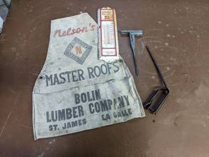 lot 334 image: Local Business Memorabilia - Bolin Lumber Co - St. James & LaSalle, Klossner Coop Oil Company Thermometer, Farmers Coop Creamery Assoc. of Lafayette Convertible Screwdriver, and Grayson Tool Co Implement