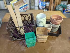lot 335 image: Lot of Plastic & Terra Cotta Planter Pots, Dry Pint Boxes, and More