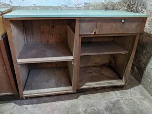 lot 337 image: Solid Wood Teller Station from Former Bank Building with 2 Drawers - This is Located in the Basement, Bring Help to Remove