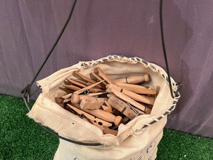 lot 78 image: Vintage Wood Clothes Pins & Bag