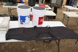 lot 14 image: (2) Rawlings Official MLB Bucket Seats, (1) Ultimate Support Baseball Bat Carry Bag