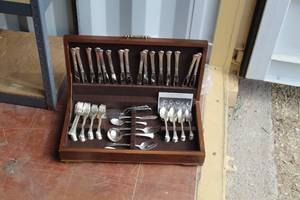 lot 37 image: Oneida Community Silverplate Sterling Silver Flatware Set, Case
