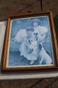 lot 93 image: Ornate Wood FramedMatted Wall Art - Girls and The Pups