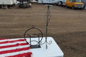 lot 109 image: Metal Planter Pedestal with (2) Planter Bases