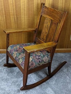 Classic Wood Rocking Chair with Floral Upholstered Seat