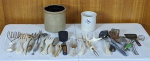 Stoneware Crocks and Kitchen Utensils