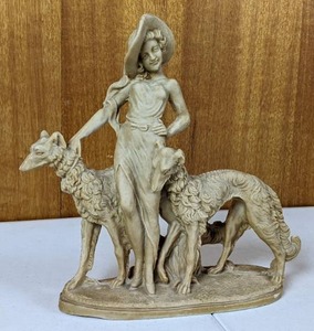 Art Deco Statue - Woman with Greyhound Borzoi Dogs