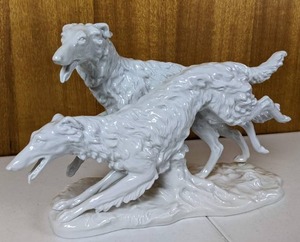 Vintage BorzoiWolfhound Dogs at Play Porcelain Statue by Kister Porcelain, Germany