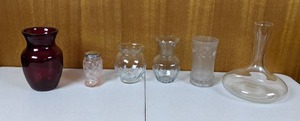 Collection of 5 Vases and 1 Pink Glass Shaker
