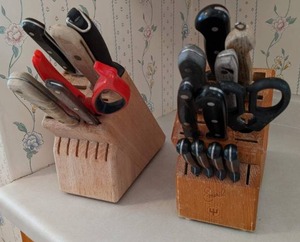 Two Knife Blocks with Assortment of Knives and Scissors (Emeril)