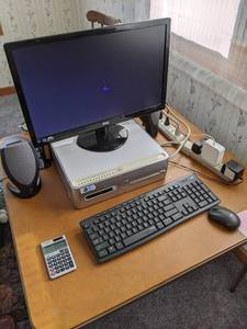 Home Office Lot Computer Monitor, Keyboard, Mouse, Speakers, Router and Powerstrips