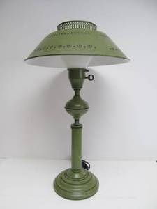 Vintage Mid Century Tole Green Metal Table Lamp