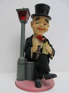 Vintage Tin Battery Op Hobo Drinking at Lightpost Toy