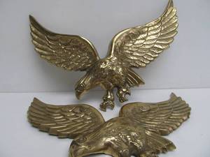 Pair of Vintage Solid Brass Eagle Wall Plaques